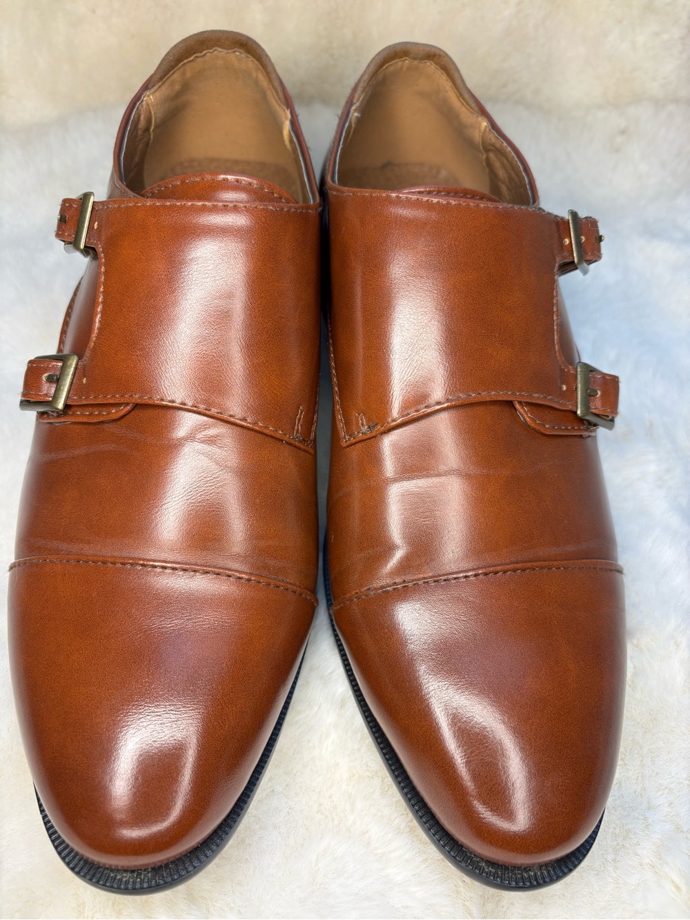 Tahari Men’s 8 Cognac Double Monk Strap Cap Toe Dress Shoes